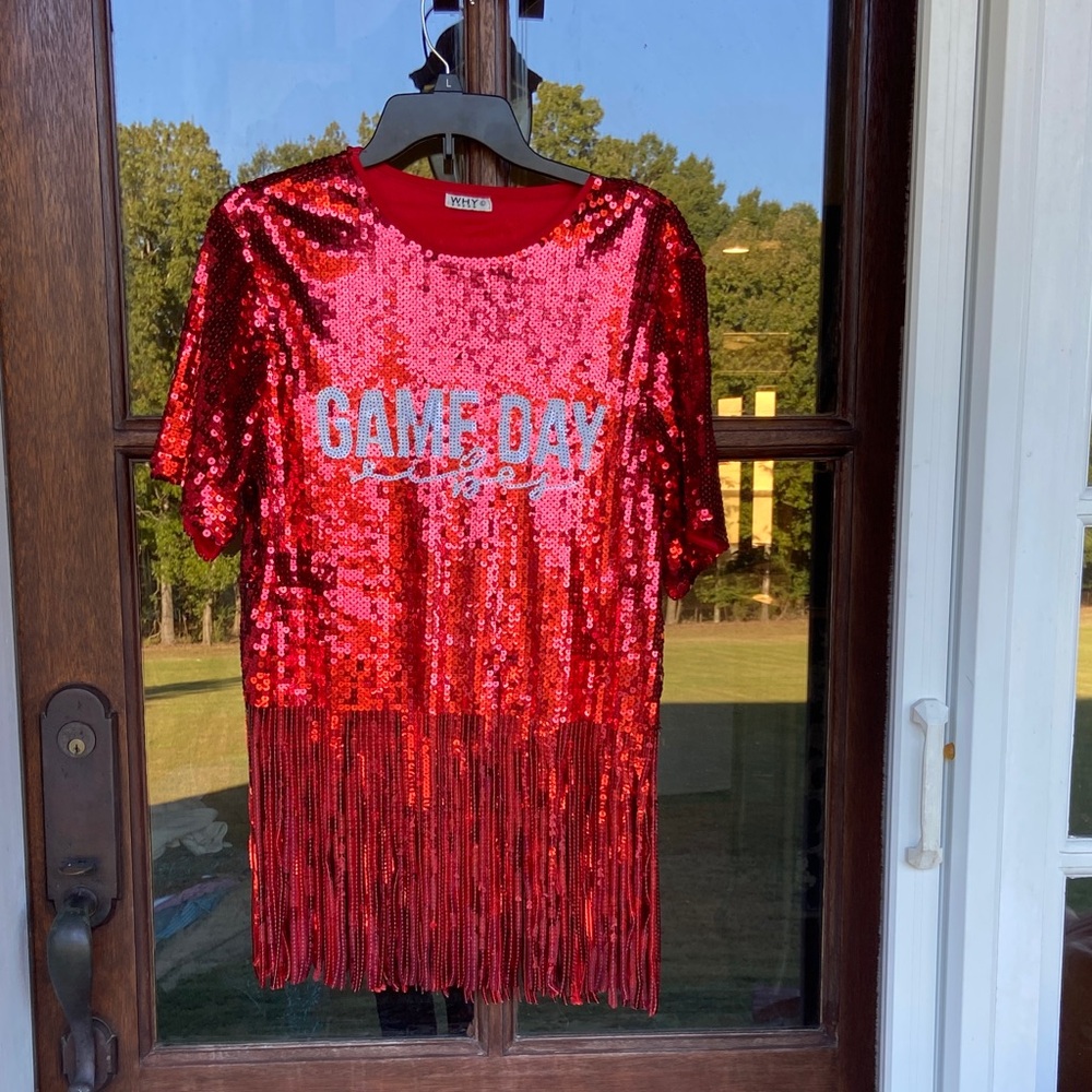 GAME‎ DAY Vibes sequin top by WHY Dress. Size L